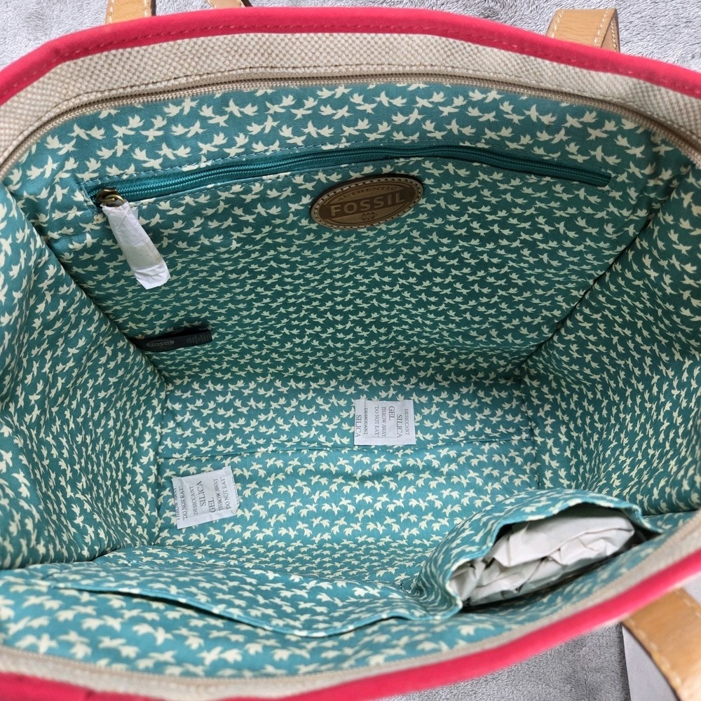 Fossil Key Per Shopper Tote Womens Large Aqua Woven Polka Dot New - Picture 8 of 13